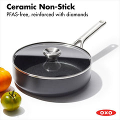 Ceramic Professional Non-Stick 3-Quart Sauté Pan with Lid