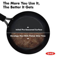 OXO Carbon Steel Obsidian Series 12-Inch Frypan with Silicone Sleeve